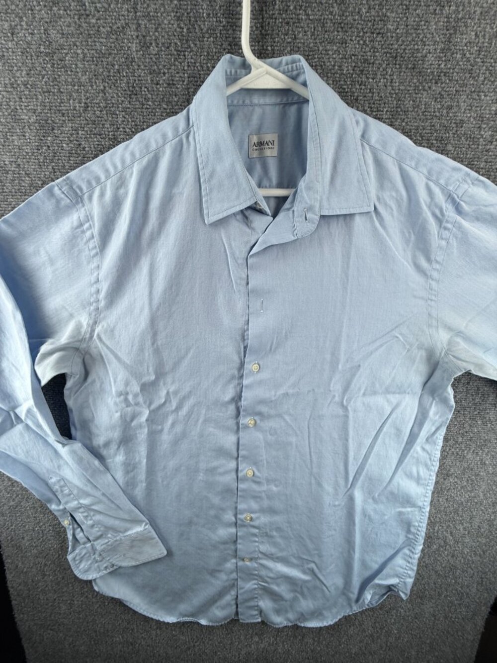 Armani Large Herringbone Blue Long Sleeve Designer Men Button Up Shirt Spread